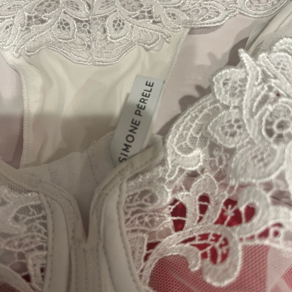 Simone Perele White Lace bra and Matching Brief bra 36 C panties L - Picture 11 of 14